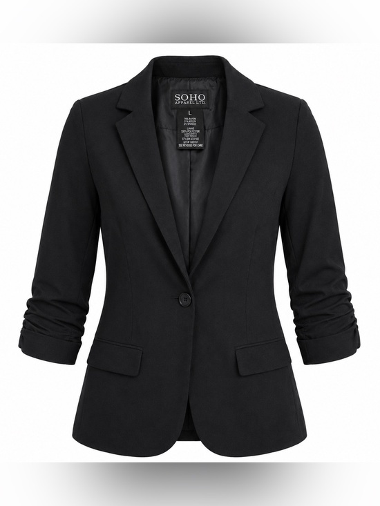 Soho Jackets & Blazers - SOHO Black Ruched Sleeve Blazer Jacket | Size L